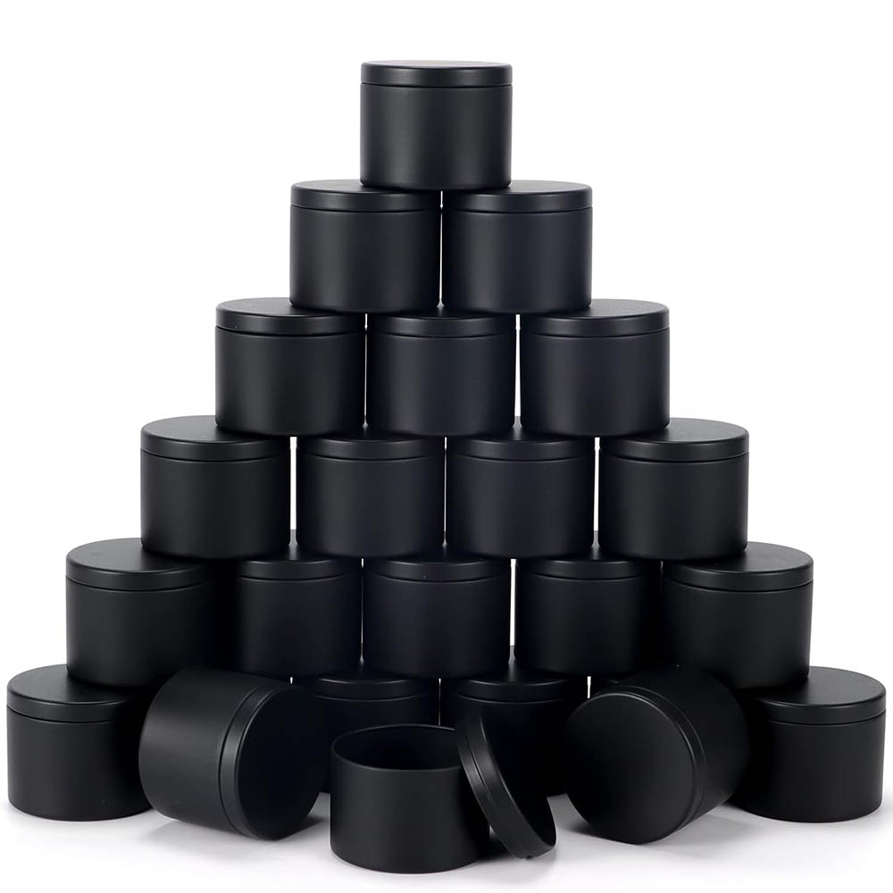 Metal Tin Lid 4Oz - علب شموع سوداء سعة 4 أونصة،