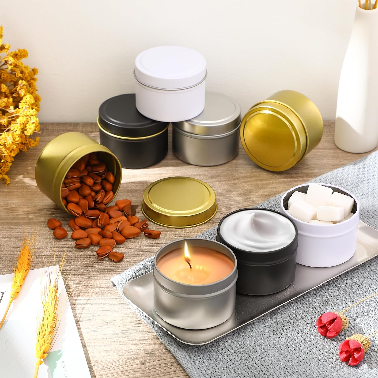 100 قطعة علب شموع معدنية سعة 4 - مراجعة Metal Tin Lid 4Oz وسعره